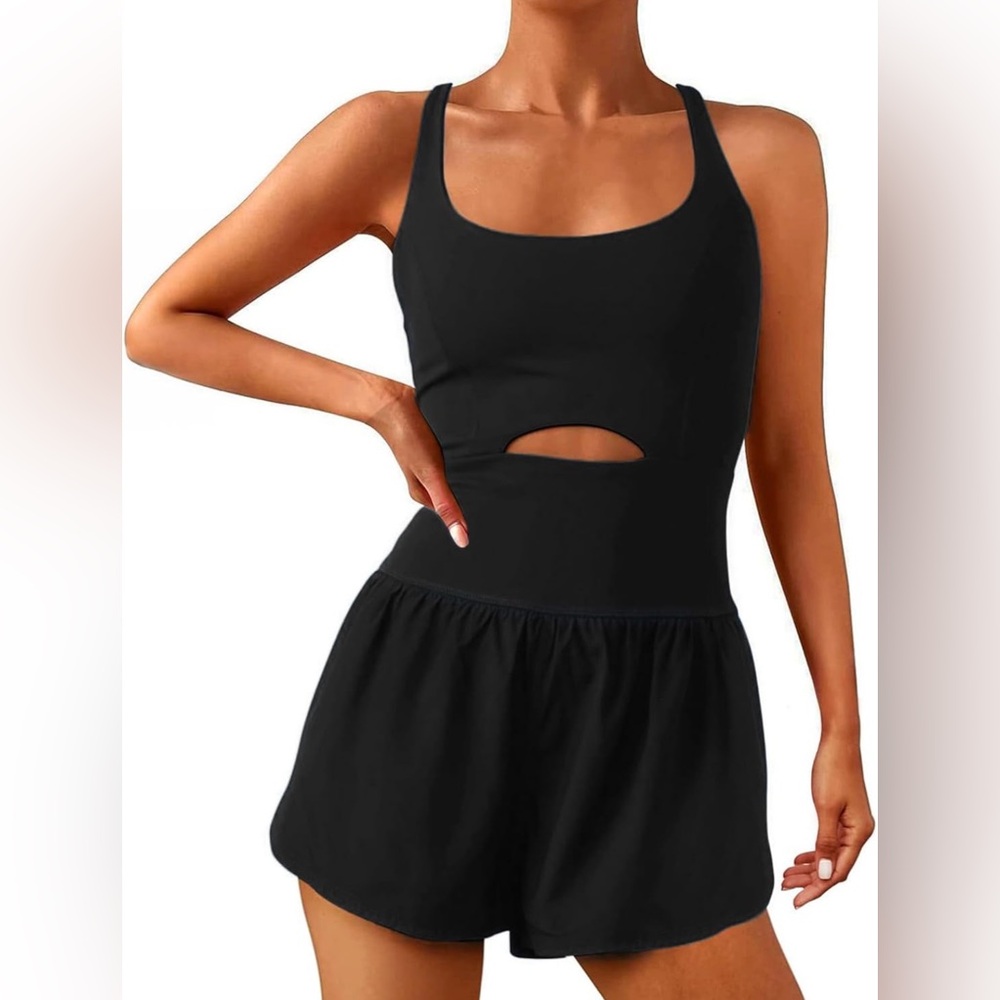 Women’s S Workout Romper One Piece Outfits Shorts Atheletic Running Jumpsuit Sm